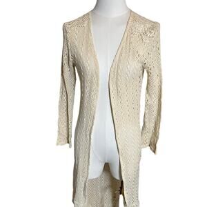 Karasoy Medium Cardigan Cream Cotton Blend Crochet Open‎ Front Boho Festival